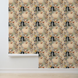 Papel Pintado Tres perros en flores silvestres sin costuras