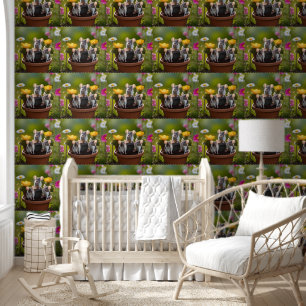Papel Pintado Tres Ratones Gris Y Blancos En Las Flores,