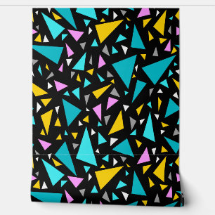 Papel Pintado Triángulos colores amarillo azul sobre fondo negro