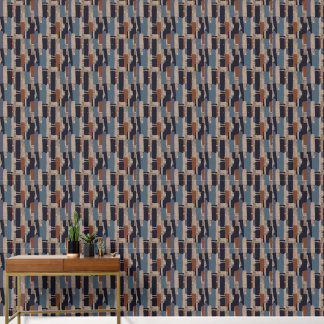 Papel Pintado Tribal Geométrico (Terracota + Azul) de Lujo