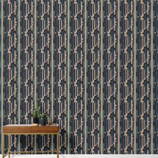 Papel Pintado Tribu Geométrico (Oliva + Azul Marino) de Lujo