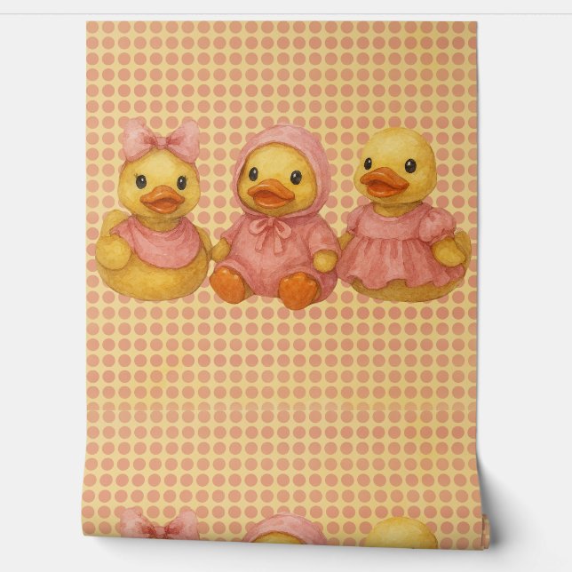 Papel Pintado Trigo De Pato Adorable Con Ropa Rosa (Desenrollar)