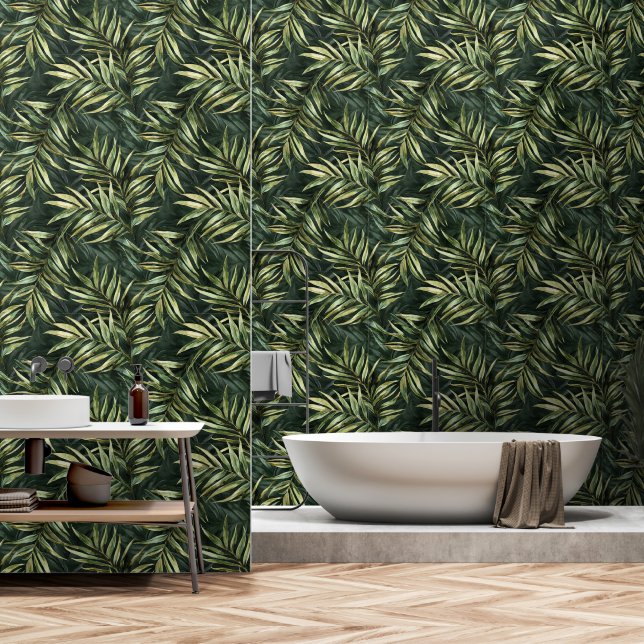 Papel Pintado Tropical Green Leaves (Baño)