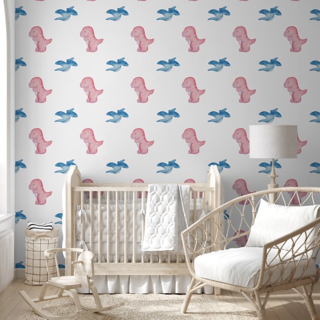 Papel Pintado  Tropical Pink Dinosaur Adventure (Niños)