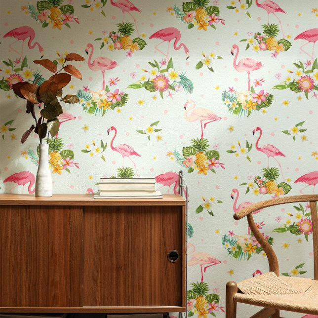 Papel Pintado Tropical Pink Flamingos Plant Beach Vibes Pattern (Subido por el creador)