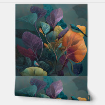 Papel pintado tropical púrpura y naranja con plant