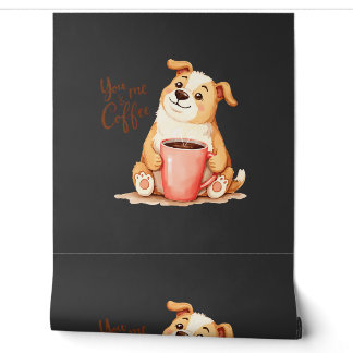 Papel Pintado Tú y yo Café - Corgi Lindo y Bebida Acogedora