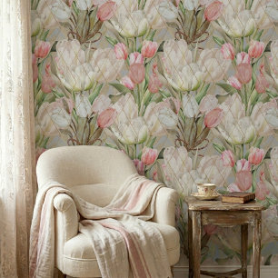 Papel Pintado Tulipanes Elegantes Modernos con Patrón Dorado