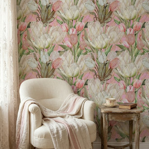 Papel Pintado Tulipanes Elegantes Modernos Con Patrón Dorado