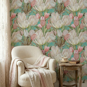 Papel Pintado Tulipanes Elegantes Modernos con Patrón Dorado