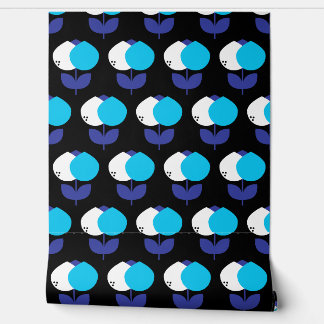 Papel Pintado Tulipanes geométricos azul y negro