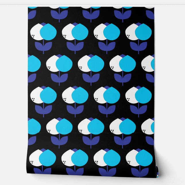 Papel Pintado Tulipanes geométricos azul y negro (Desenrollar)