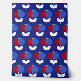 Papel Pintado Tulipanes geométricos rojo y azul