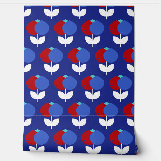 Papel Pintado Tulipanes geométricos rojo y azul