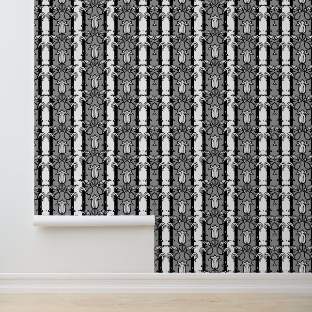 Papel Pintado Tulipanes negro gris blanco (Solicitud)