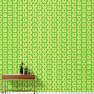 Papel Pintado Tulipanes rojos sobre verde - Patrón floral retro
