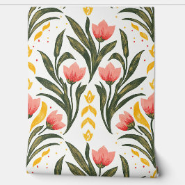 Papel Pintado Tulipanes rosas y vegetación