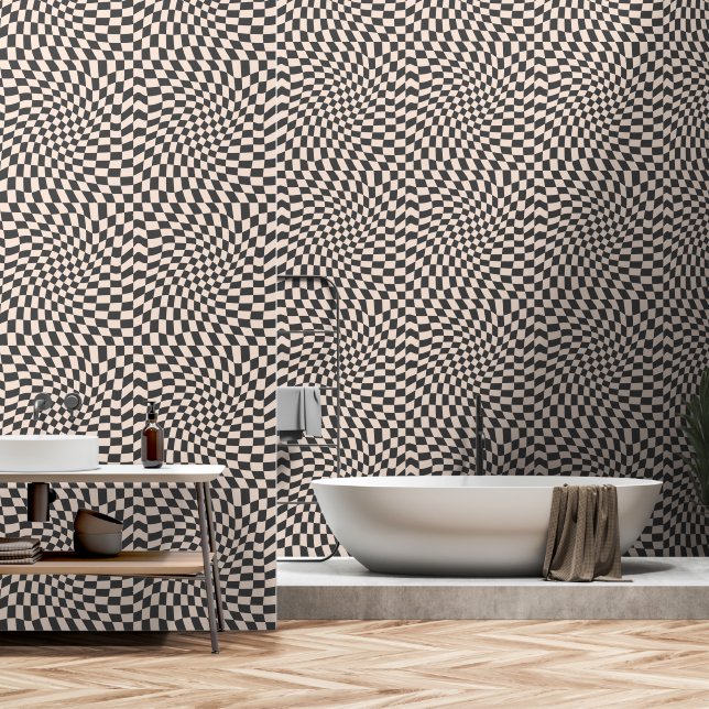 Papel Pintado Twist Twisted Checkerboard en blanco y negro (Baño)