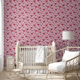 Papel Pintado Un amor por las franjas y los corazones, rosado