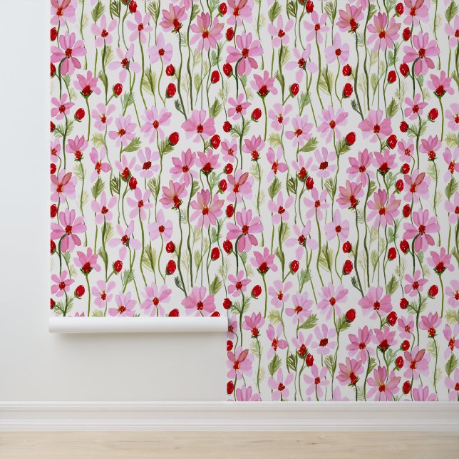 Papel Pintado Un Campo Acuático De Flores Salvajes Rosa (Solicitud)