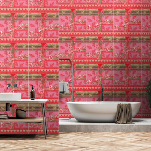 Papel Pintado un diseño de fondo rosa y dorado con un rojo