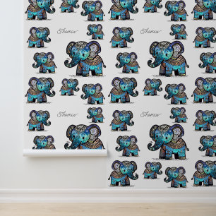 Papel Pintado Un elefante encantador en colores suaves y pastele