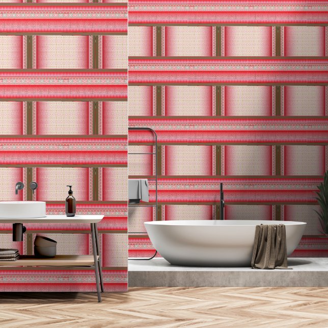 Papel Pintado un patrón de cosido cruzado con fondo rojo (Baño)