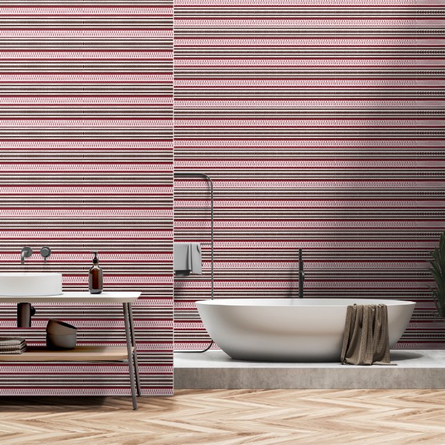 Papel Pintado un patrón rayado rojo y blanco (Baño)