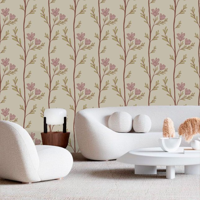 Papel Pintado Un viaje tranquilo XL 1c hojas verdes flores rosas (Subido por el creador)