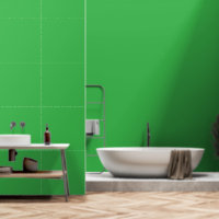 Una pantalla verde brillante frente a una barra bl