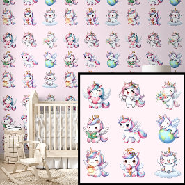 Papel Pintado Unas Unicornios pequeñas en rosa