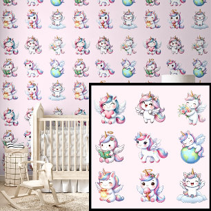 Papel Pintado Unas Unicornios pequeñas en rosa