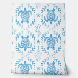 Papel Pintado Underwater Sea Turtles and Starfish in Light Blue