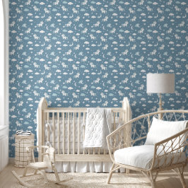 Papel Pintado Unicornio blanco en guardería de bebé azul