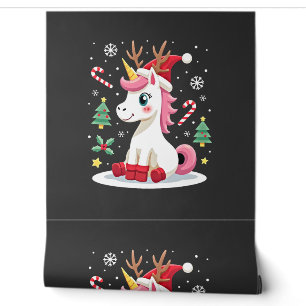 Papel Pintado Unicornio de Navidad Lindo Mágico Xmas Niñas