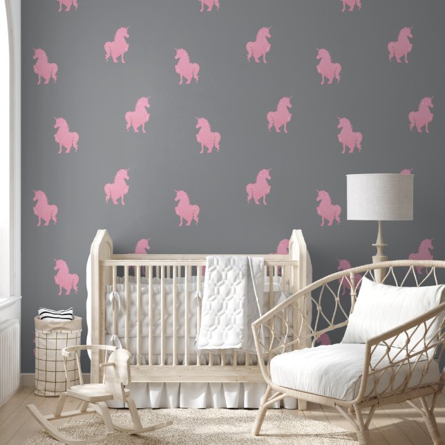 Papel Pintado Unicornio rosa invisible en gris (Niños)