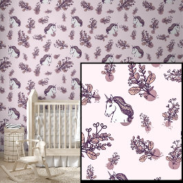 Papel Pintado Unicornios blancos sobre rosa