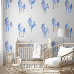Papel Pintado Unicornios Cute White Purple