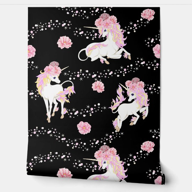 Papel Pintado Unicornios en negro (Desenrollar)