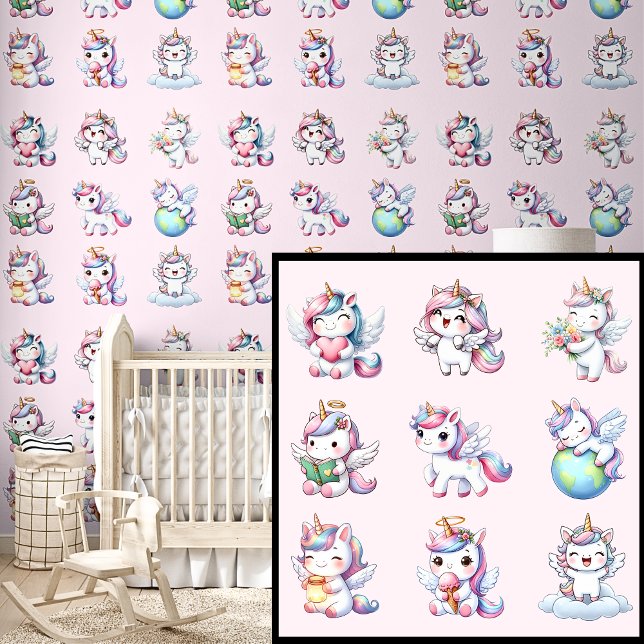 Papel Pintado Unicornios Lindos sobre Rosa (Subido por el creador)