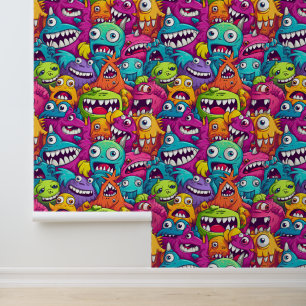 Papel Pintado unisexo de patrón de baldosas monstruoso para niño