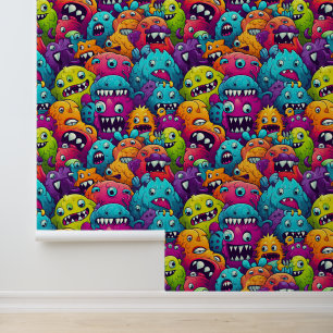 Papel Pintado unisexo de patrón de baldosas monstruoso para niño