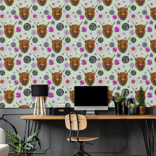 Papel Pintado Vaca Escocesa de las Tierras Altas Cardo Céltico P