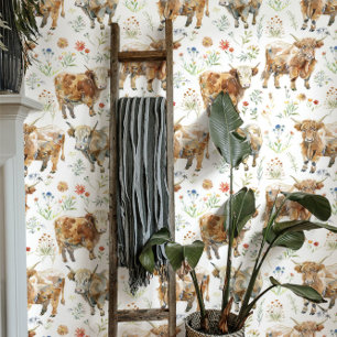 Papel Pintado Vacas Altas Lindas y Flores Silvestres