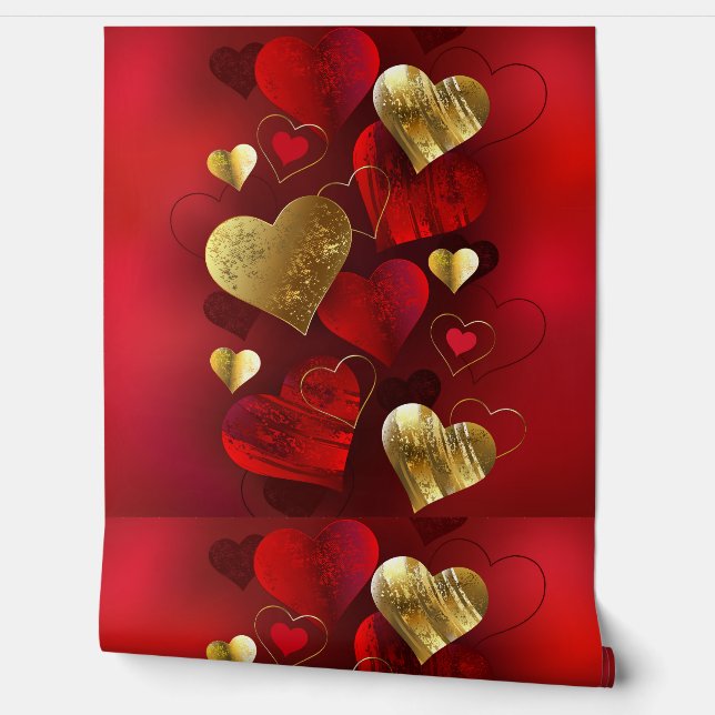 Papel Pintado Valentinas doradas y rojas (Desenrollar)