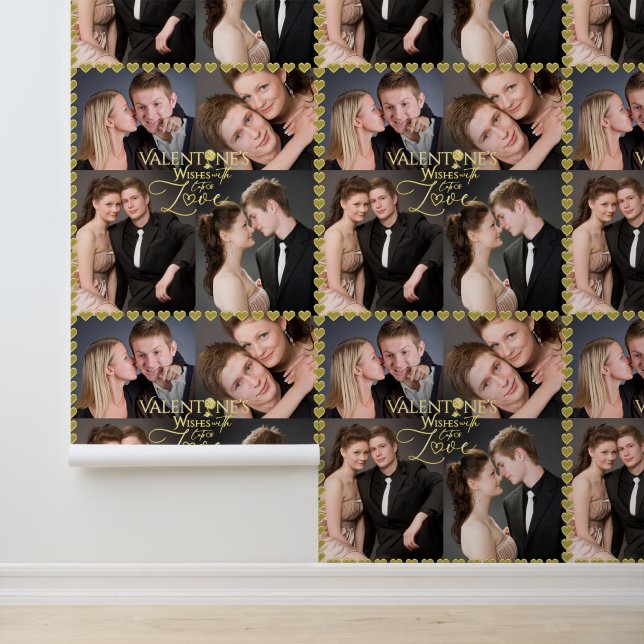 Papel Pintado Valentine's Day Elegant Gold Photo Collage  (Solicitud)
