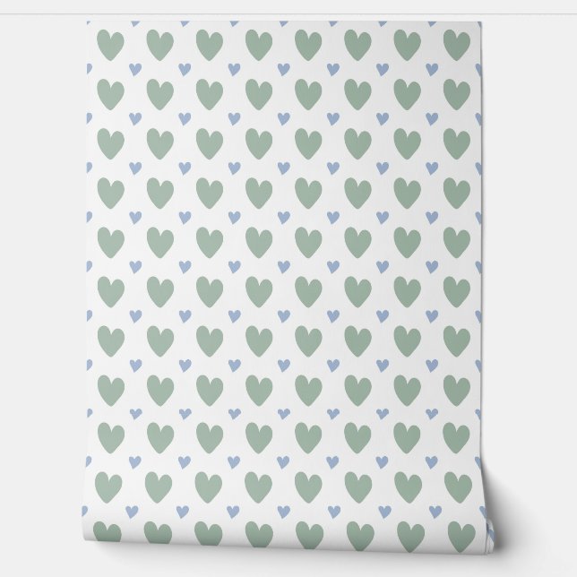 Papel Pintado vector seamless pattern hearts in blue and mint (Desenrollar)