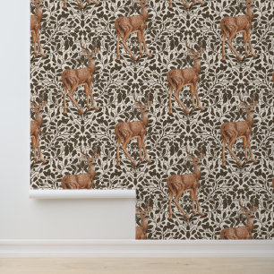 Papel Pintado Venado en el patrón decorativo de damasco de roble