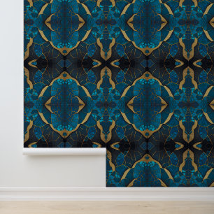 Papel Pintado Venas de oro de mosaico de mármol azul de cobalto