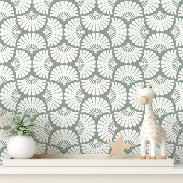 Papel Pintado Ventilador Moderno De Palm Verde Y Oscuro Blanco (Subido por el creador)